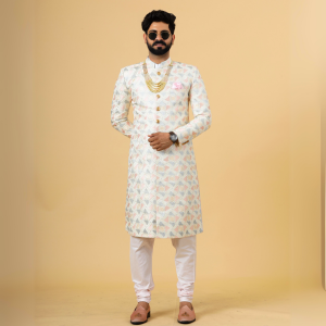 Regal Ivory Abstract Thread Embroidered Sherwani for Men | Father-Son Combo | Perfect Groom Wear | Jaipurio